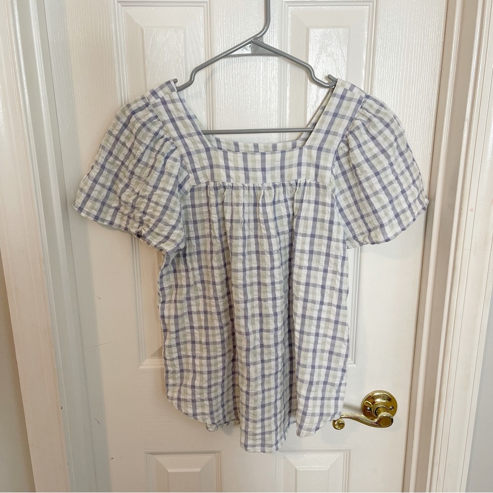 Lola River Serena Plaid Short Sleeve Blouse